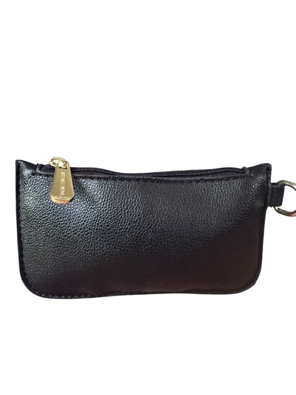 Michael Kors Black Pebbled Leather Zip Wristlet Pouch Gold Hardware